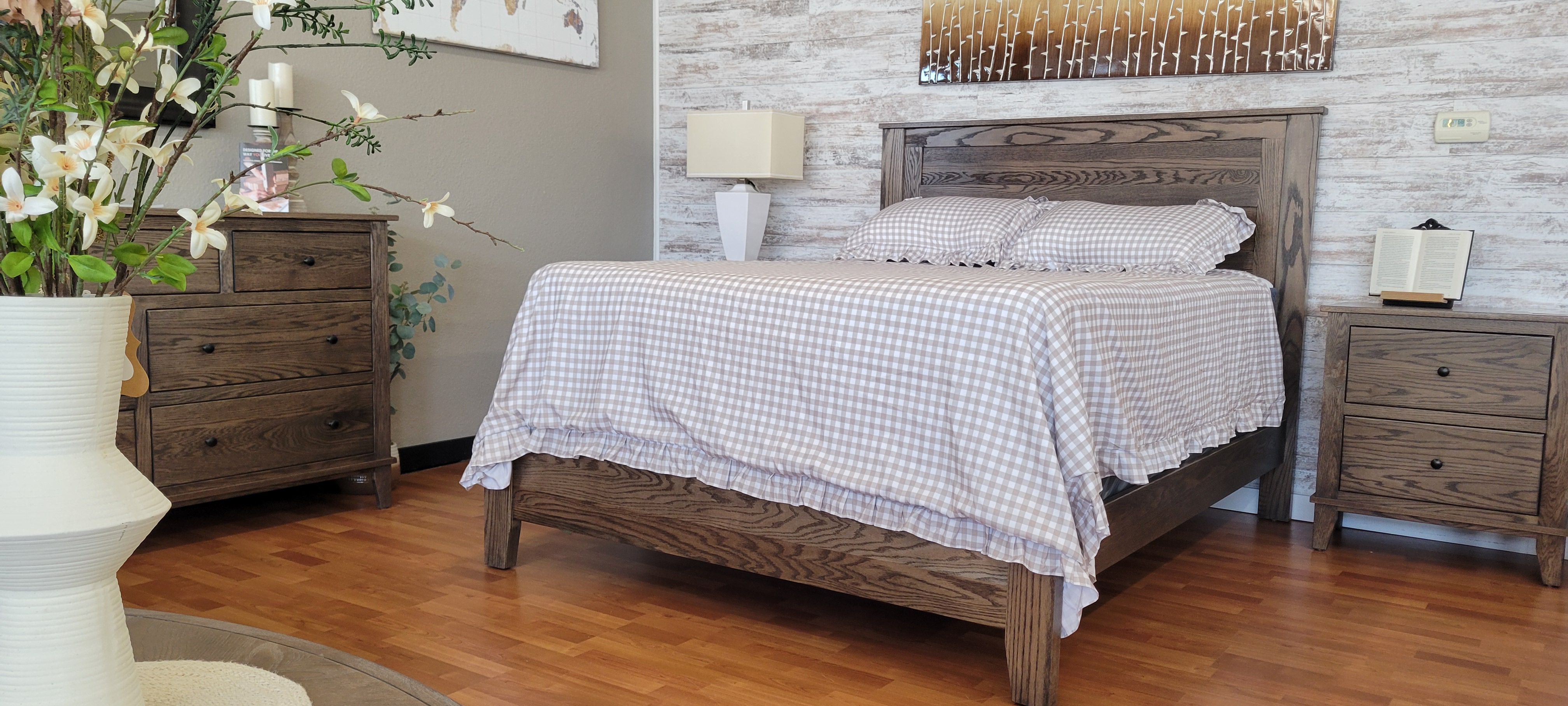 Amish gray bedroom suite on hardwood